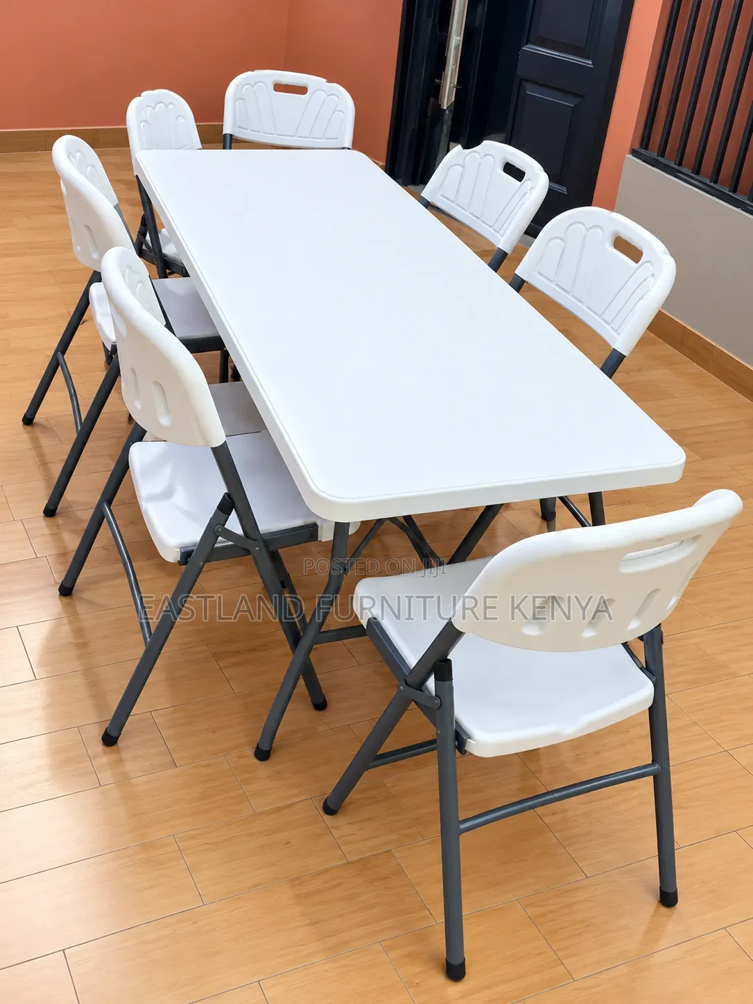 Modern White Folding Table and 6 Chairs Set