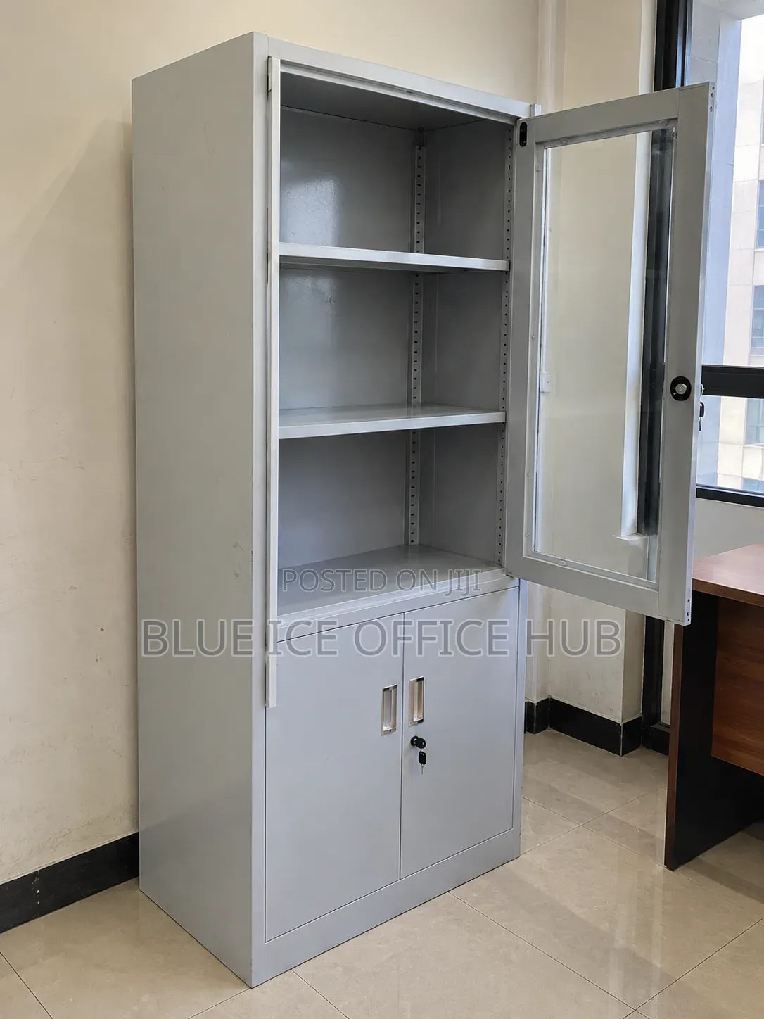 Metallic Office Filing Cabinet –Steel Storage Cupboard With Glass Door