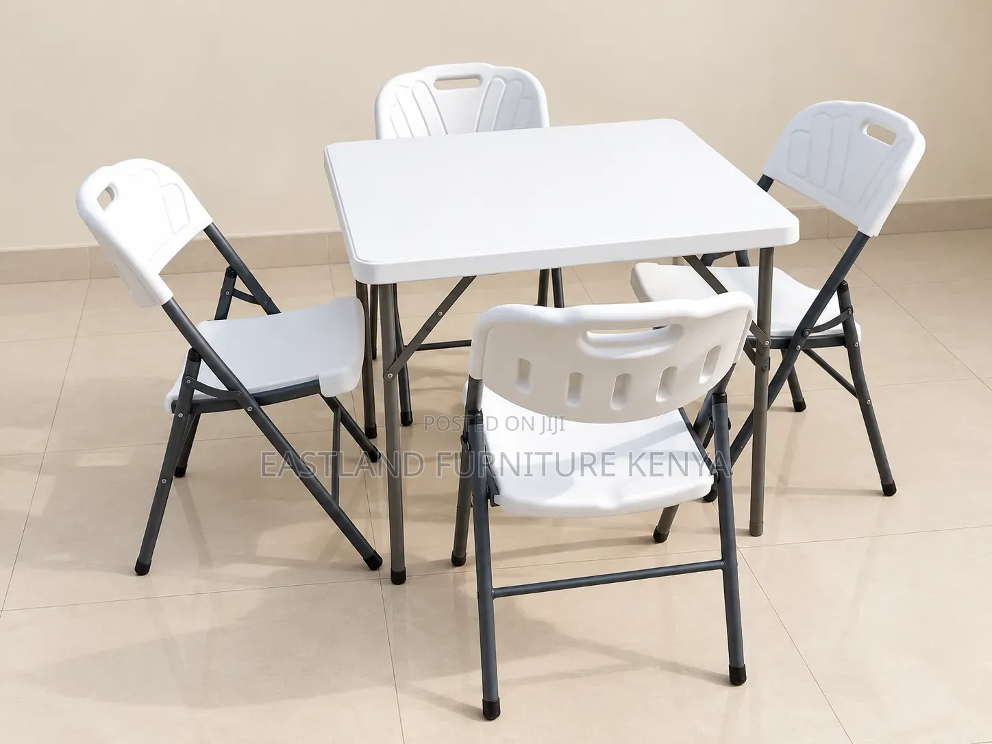 Modern White Folding Table and 4 Chairs Set – Stylish & Durable