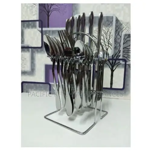 24-Piece Stainless Steel Cutlery Set With Stand - Silver Finish