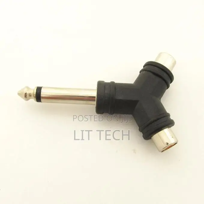 Plated 1/4" 6.35mm Mono Male to 2x RCA Female Y Shape a/v Adapter