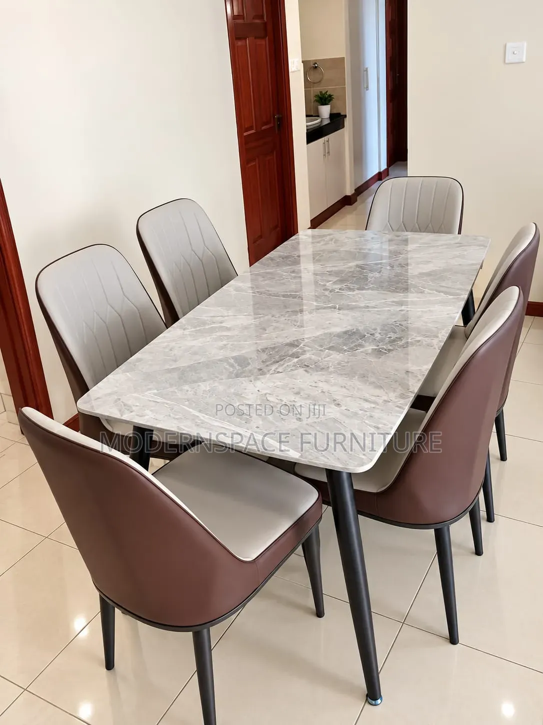 Brown Marble Top Dining Set (6 Seater)