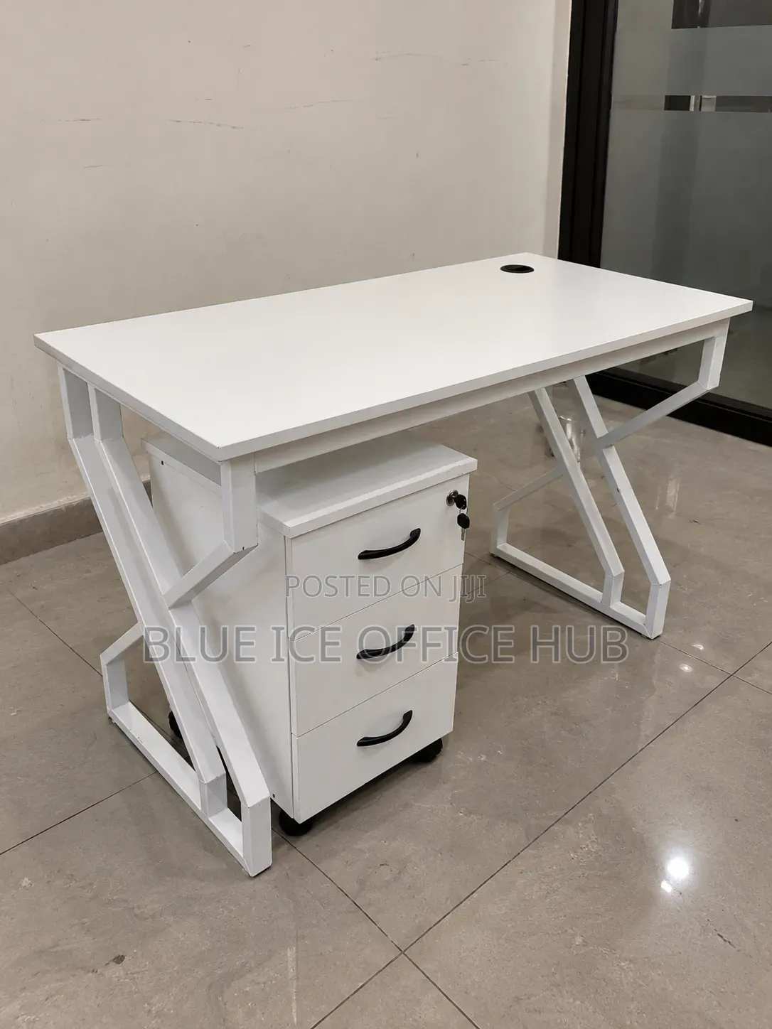 White Office Desk With 3 Drawer Cabinet – Modern Computer Table