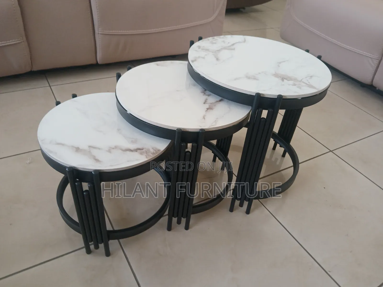Unique 3 Pieces Marble Nesting Stools
