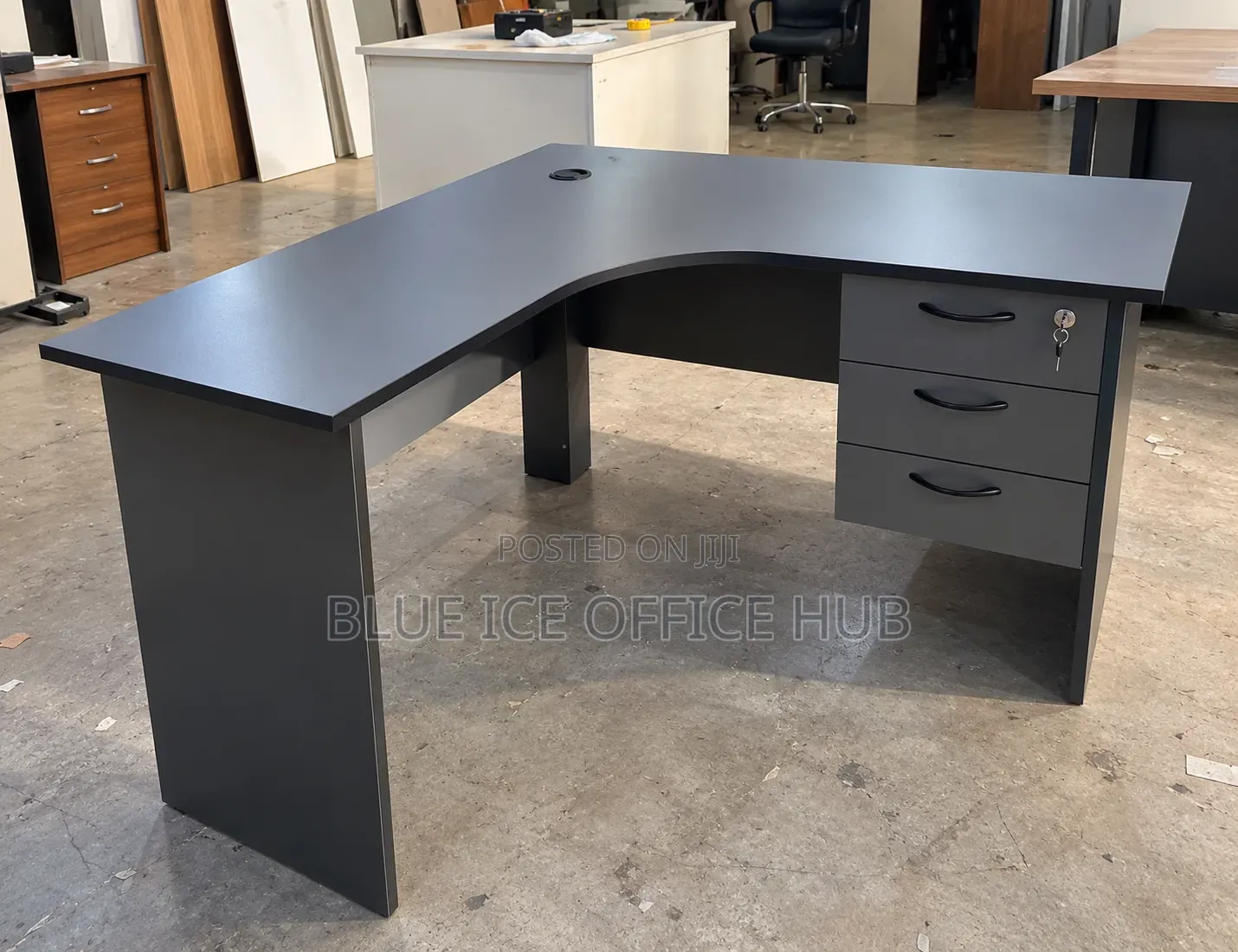 Gray L Shaped Office Desk With Drawers – Executive Corner Desk