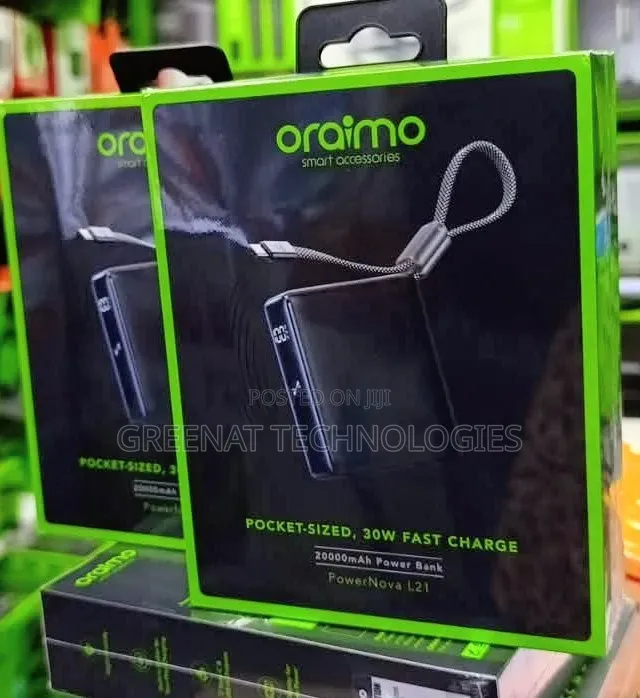 Oraimo PowerNova L21 20000mAh 30W Power Bank Pocket Built-in Cable