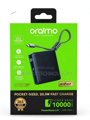 Oraimo PowerNova L11 10000mAh 22.5W Power Bank Built in Cable