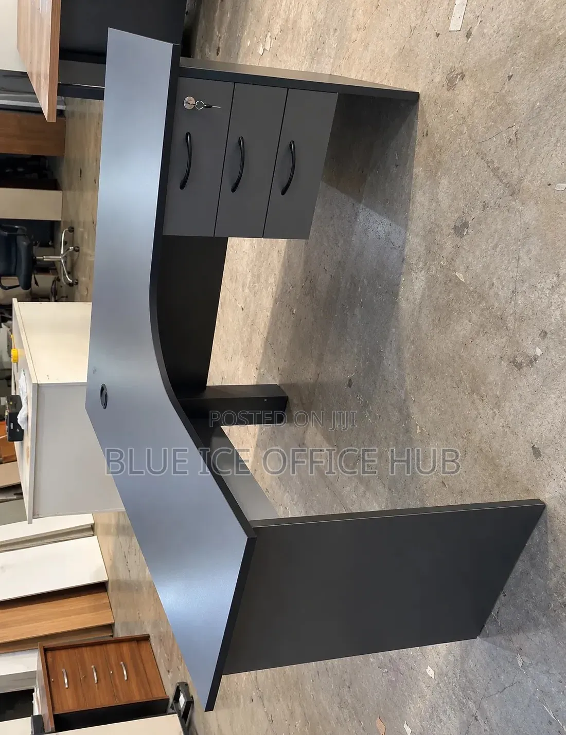 Gray L Shaped Office Desk With Drawers – Executive Corner Desk