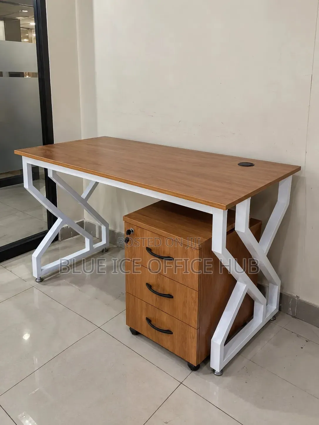Brown Office Desk With 3 Drawer Cabinet – Wooden Computer Desk