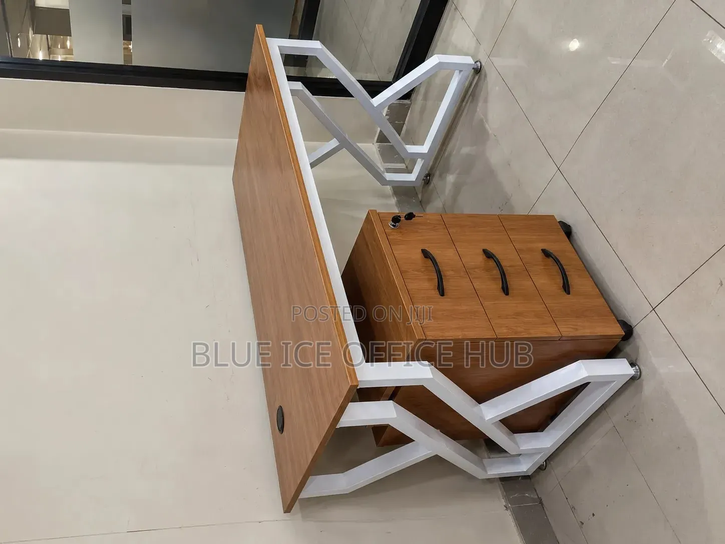 Brown Office Desk With 3 Drawer Cabinet – Wooden Computer Desk