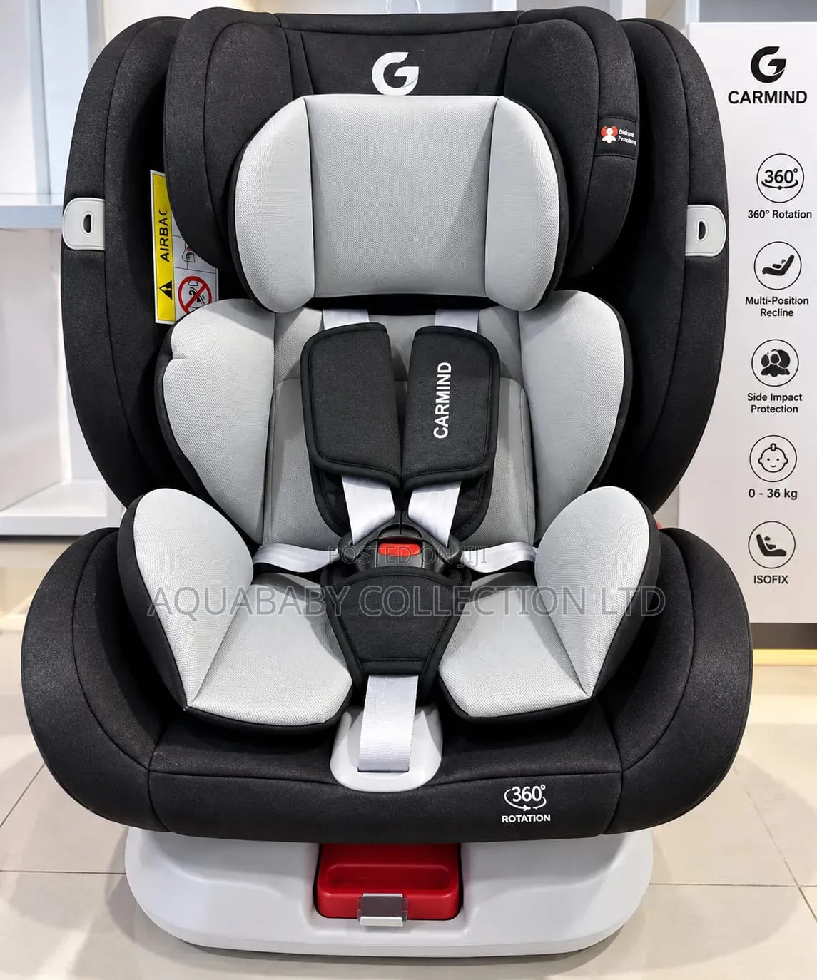 MamaKids 360° Rotating ISOFIX Baby Car Seat 0–36kg – Black & Grey