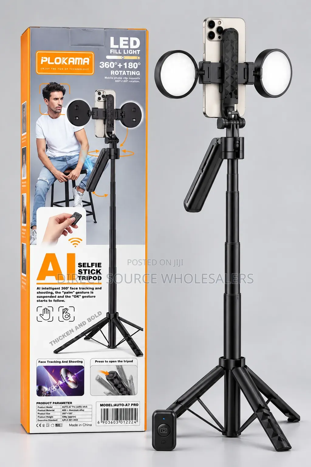 Face Tracking Selfie Stick Tripod With Dual LED Lights.