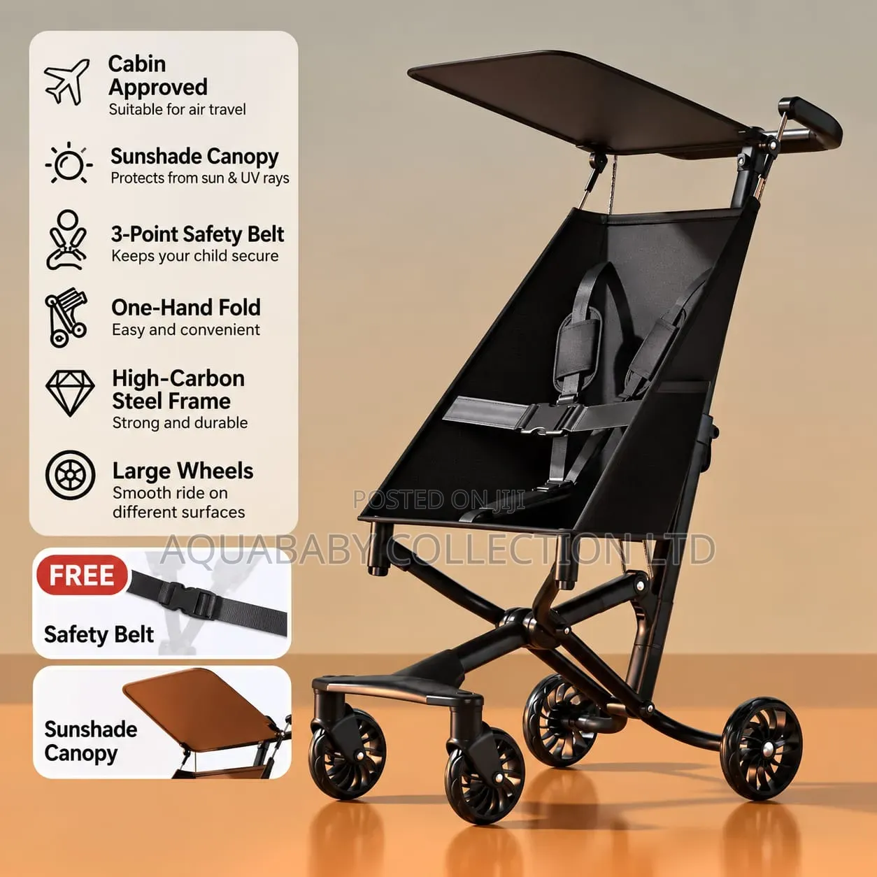 Ultra-Lightweight Compact Folding Pocket Baby Stroller – Black