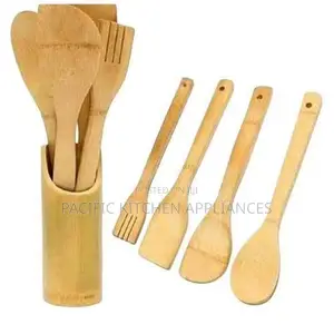 Bamboo Natural Kitchen Spoon Set – 5pcs Wooden Mwiko Cooking Utensils