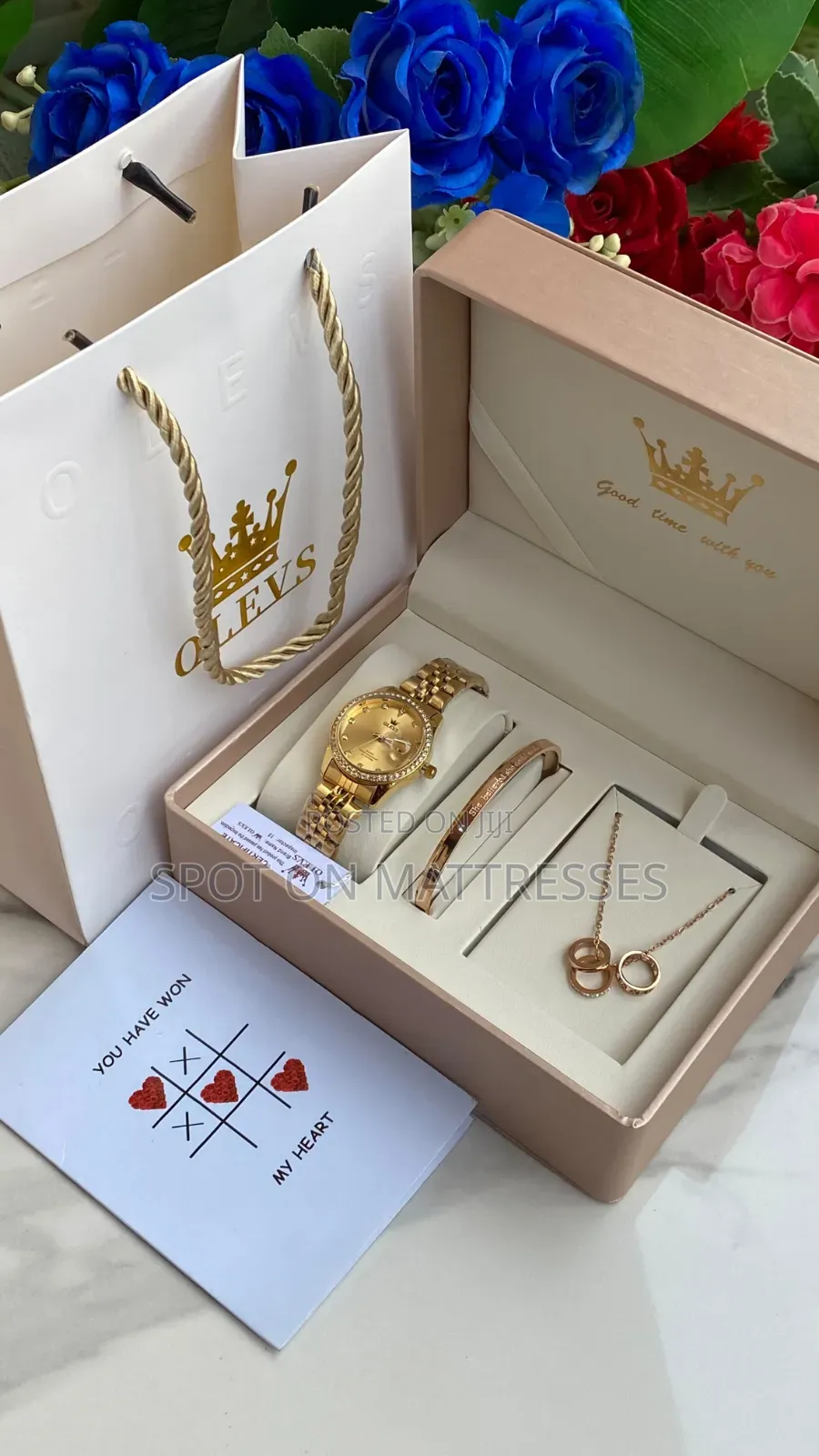 Perfect Gift Set for Lovebirds. Olevs Watch/Bracelet/Bag/Card&Necklace