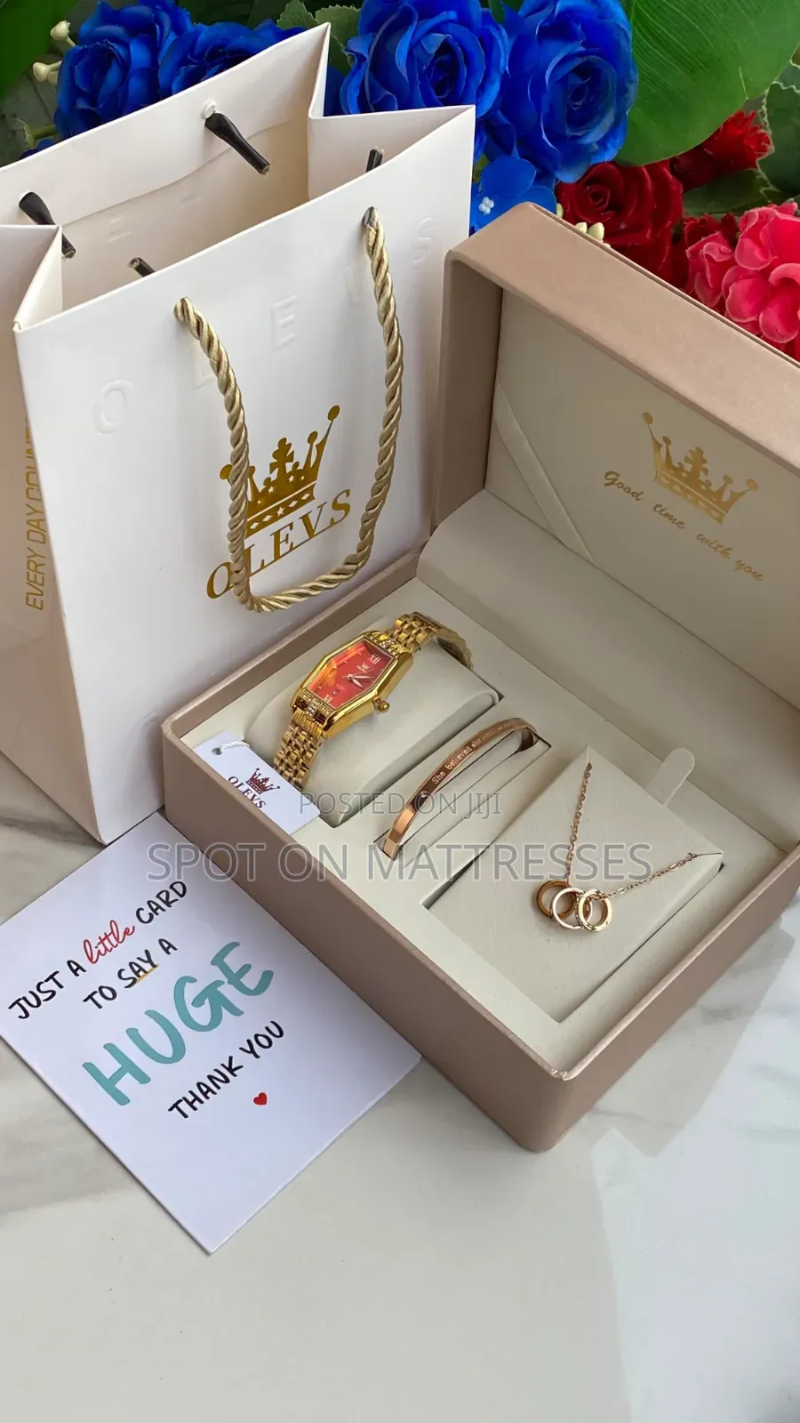 Perfect Gift Set for Lovebirds. Olevs Watch/Bracelet/Bag/Card&Necklace