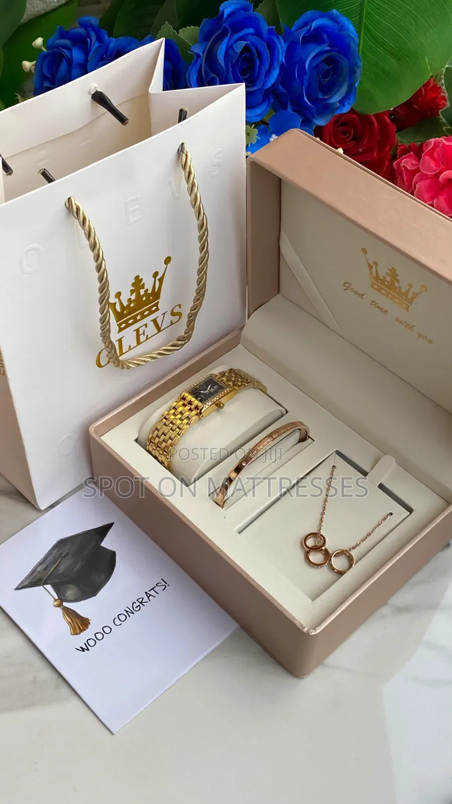 Perfect Gift Set for Lovebirds. Olevs Watch/Bracelet/Bag/Card&Necklace