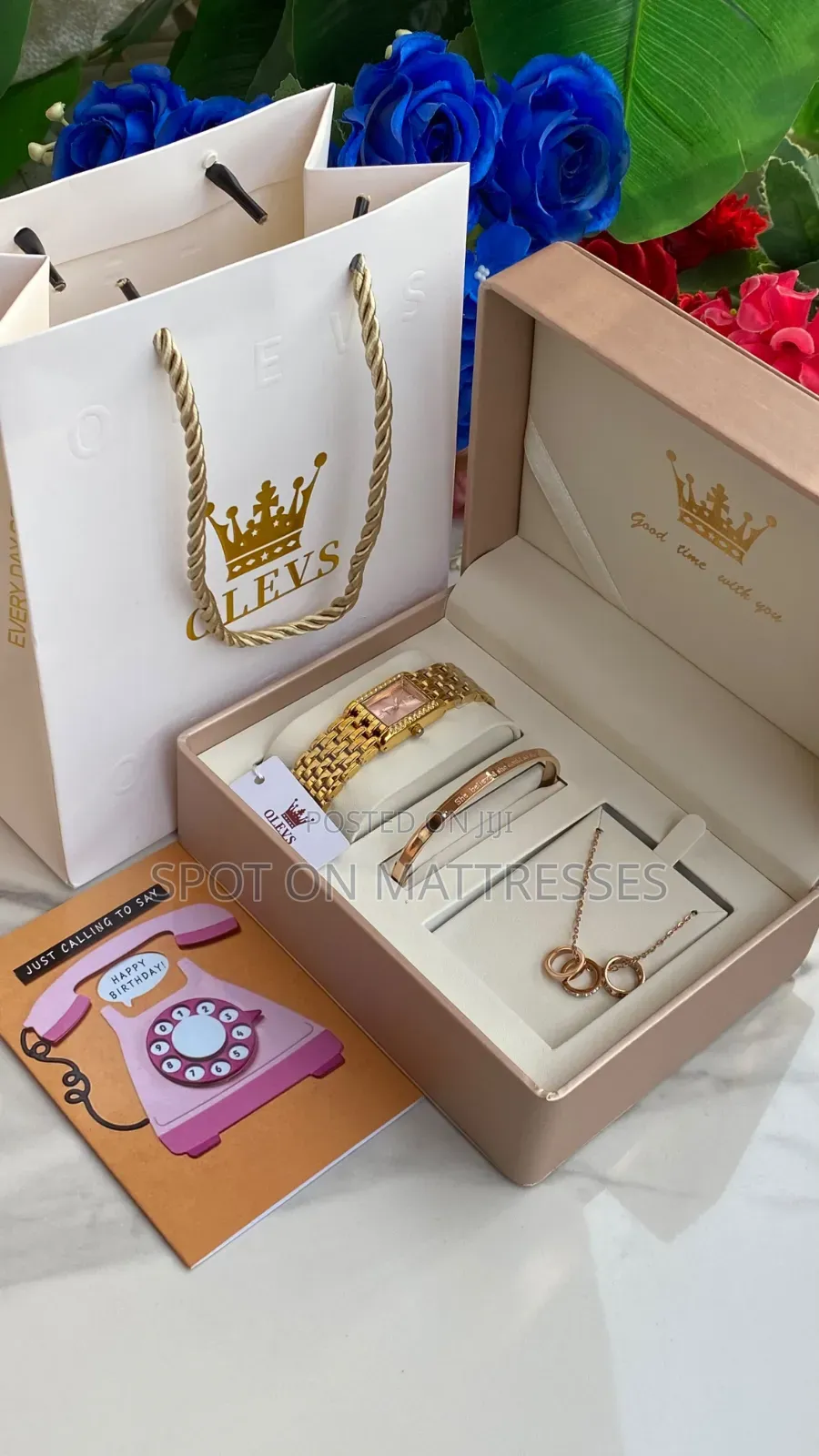 Perfect Gift Set for Lovebirds. Olevs Watch/Bracelet/Bag/Card&Necklace