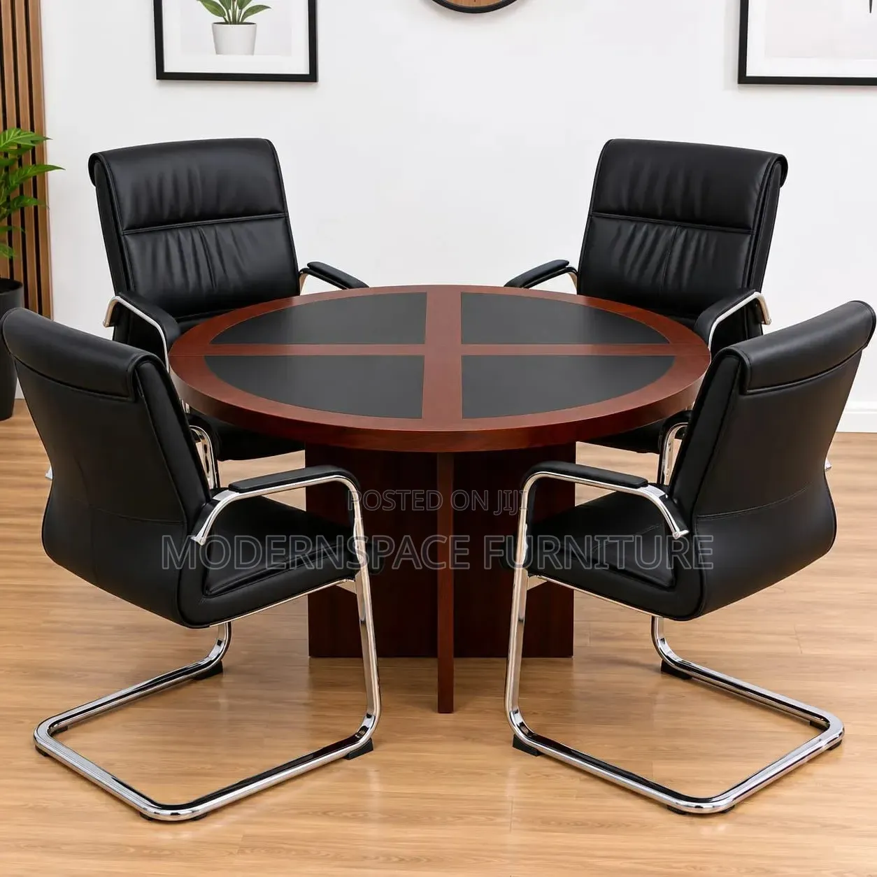 Round Meeting/ Boardroom Table With Black Chairs