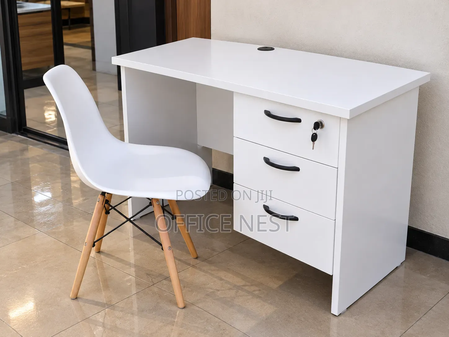 White Office Desk With 3 Drawers and Chair – Office Table Set.