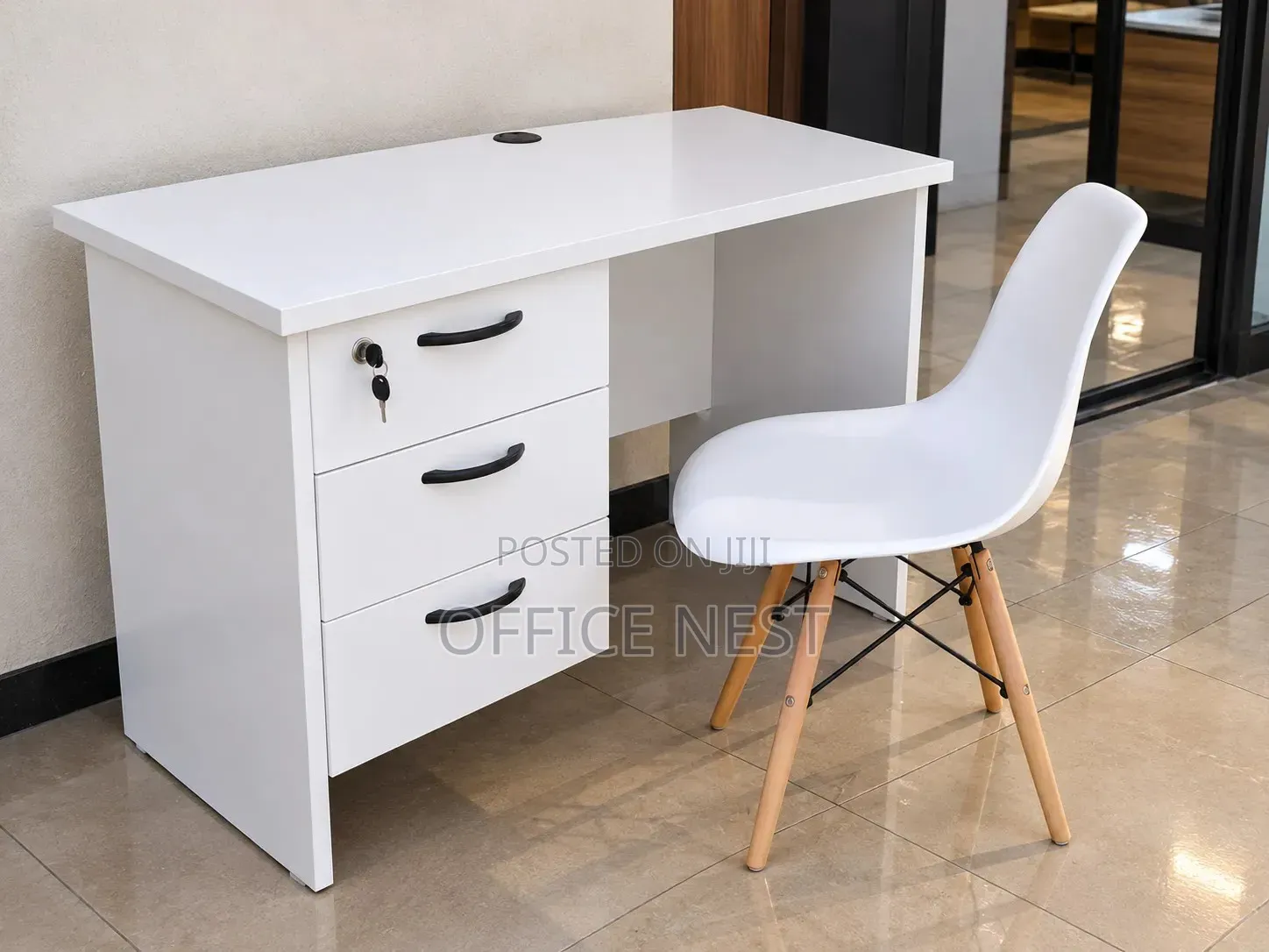 White Office Desk With 3 Drawers and Chair – Office Table Set.