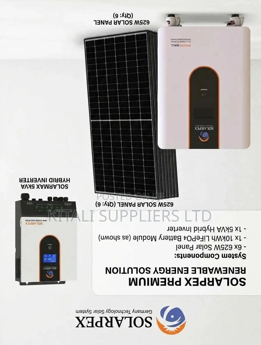5KVA Hybrid Inverter, 10KWh LiFePO4 Battery & 6×625W Solar Panels