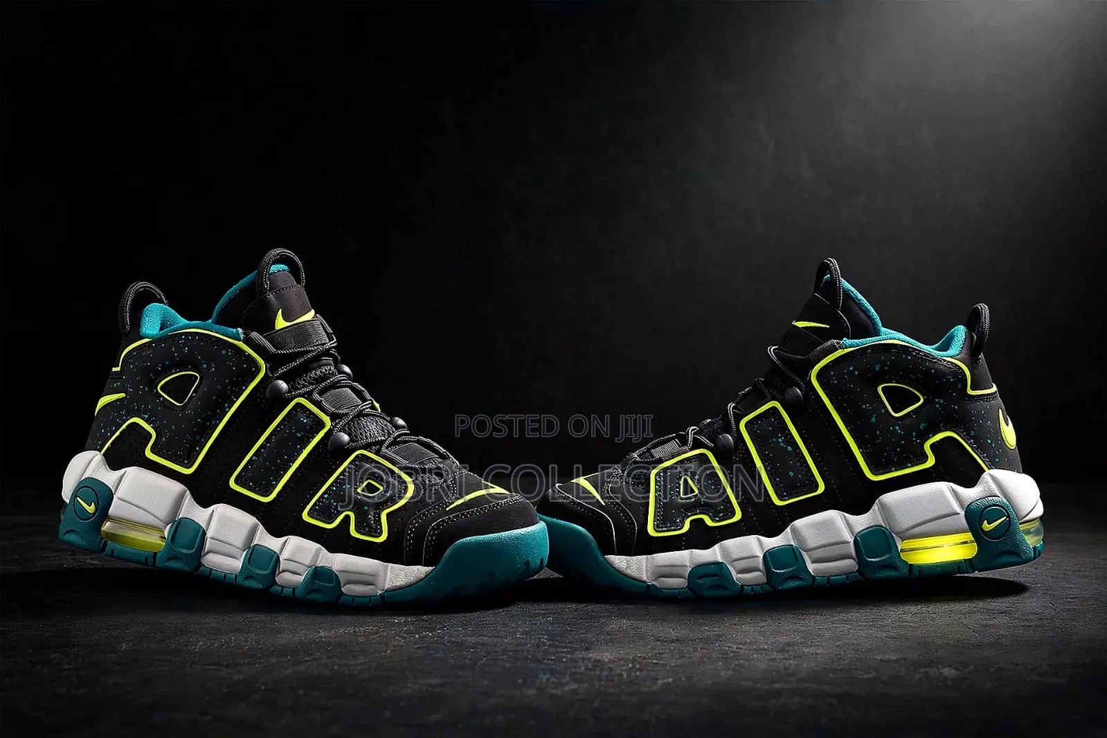 Nike Uptempo Black Volt Geode Teal Sneakers