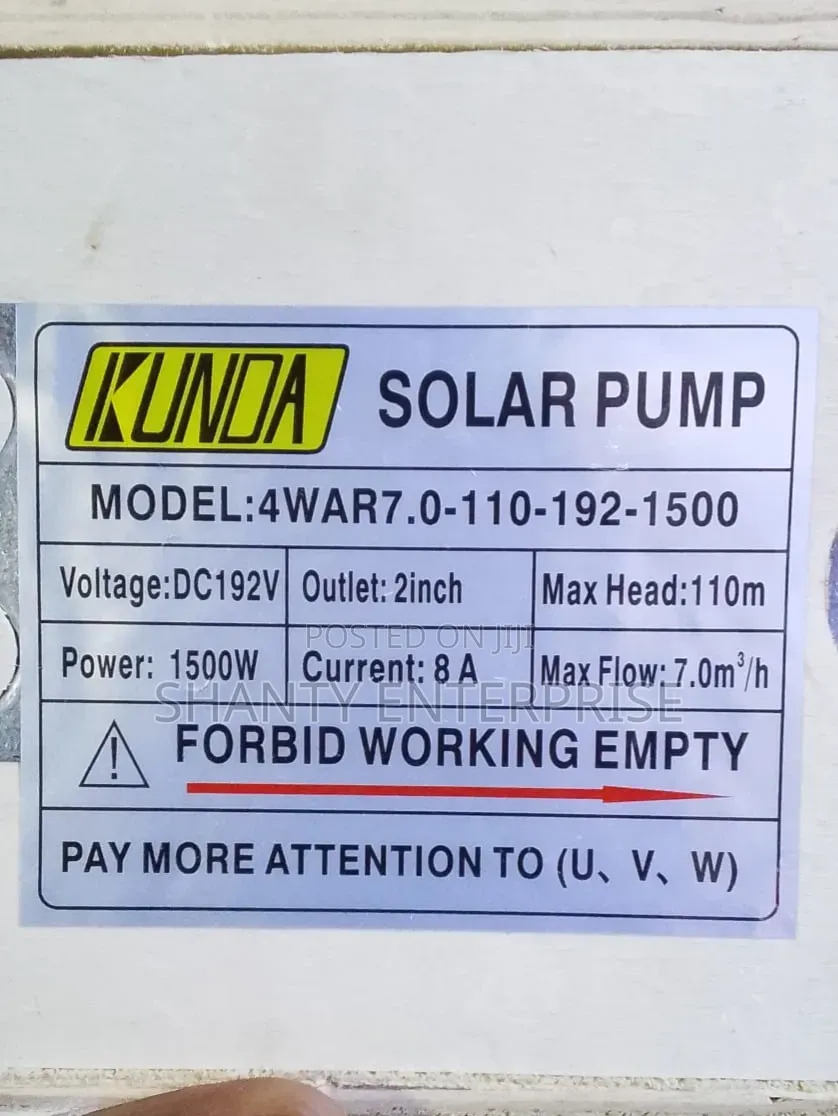 Kunda Solar Pump 1500w /192v 110m Head