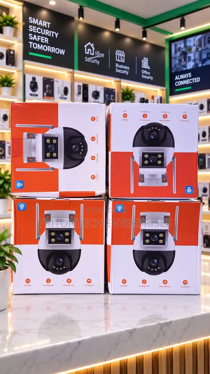 Dual-Lens 2-Screen PTZ Camera | Smart Motion Detection, Two-Way Audio