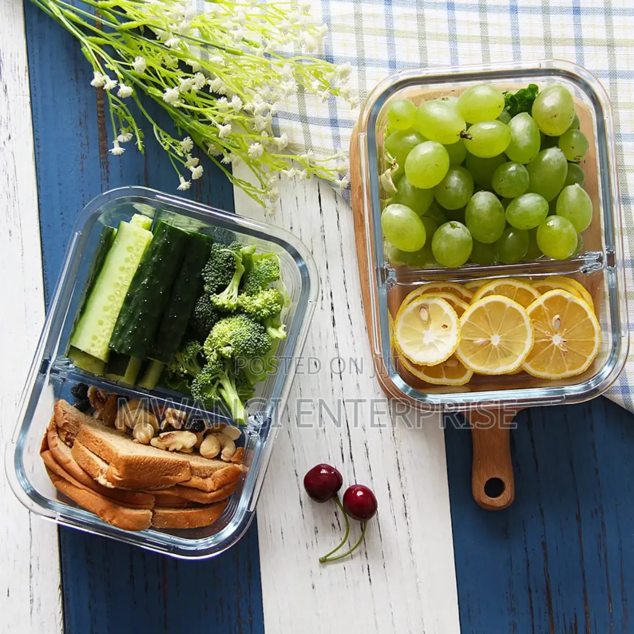2 Grid Borosilicate Glass Lunch Box 1040ml