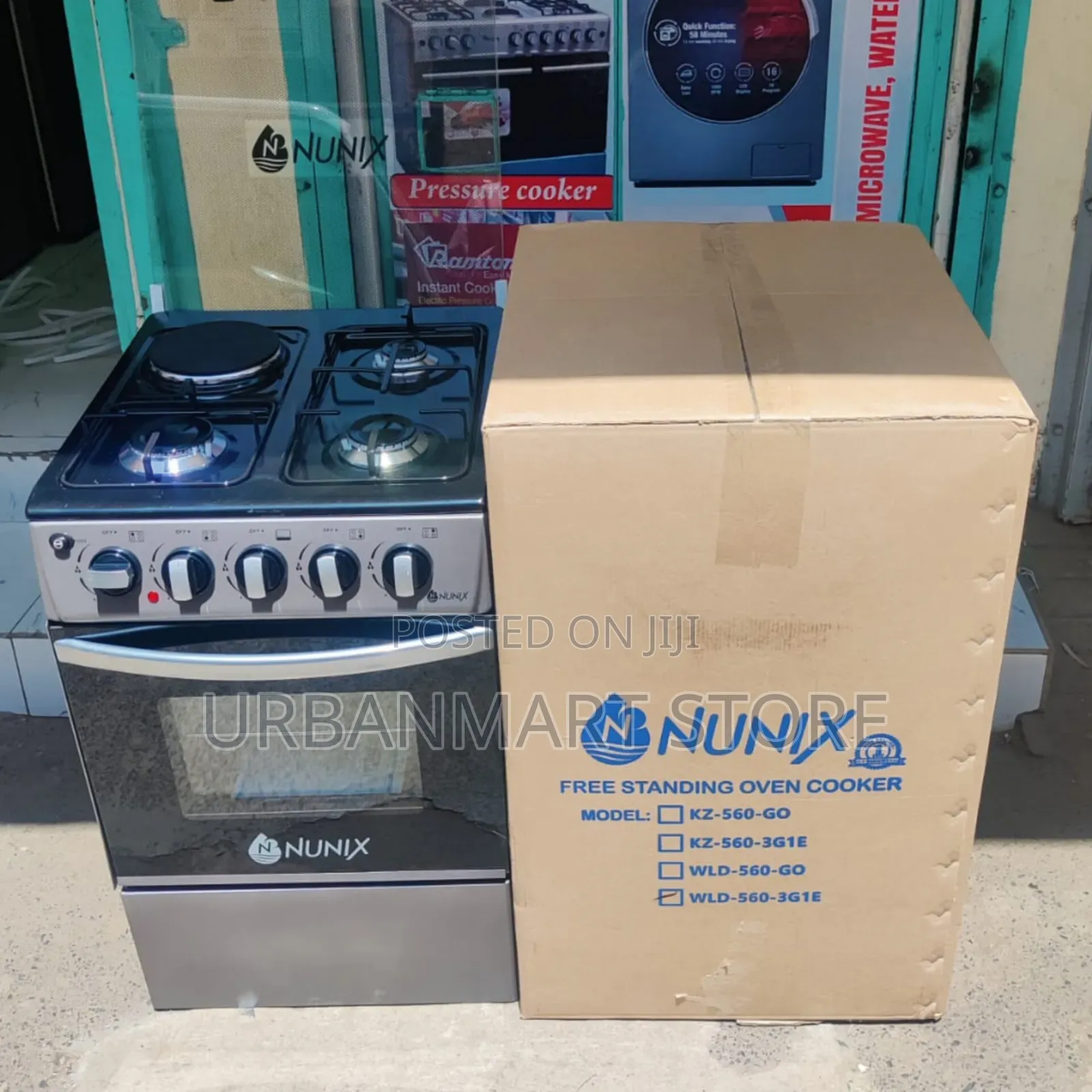 Nunix 50×55 Gas and Electric Cooker With Oven, 3 Gas , 1 Plate