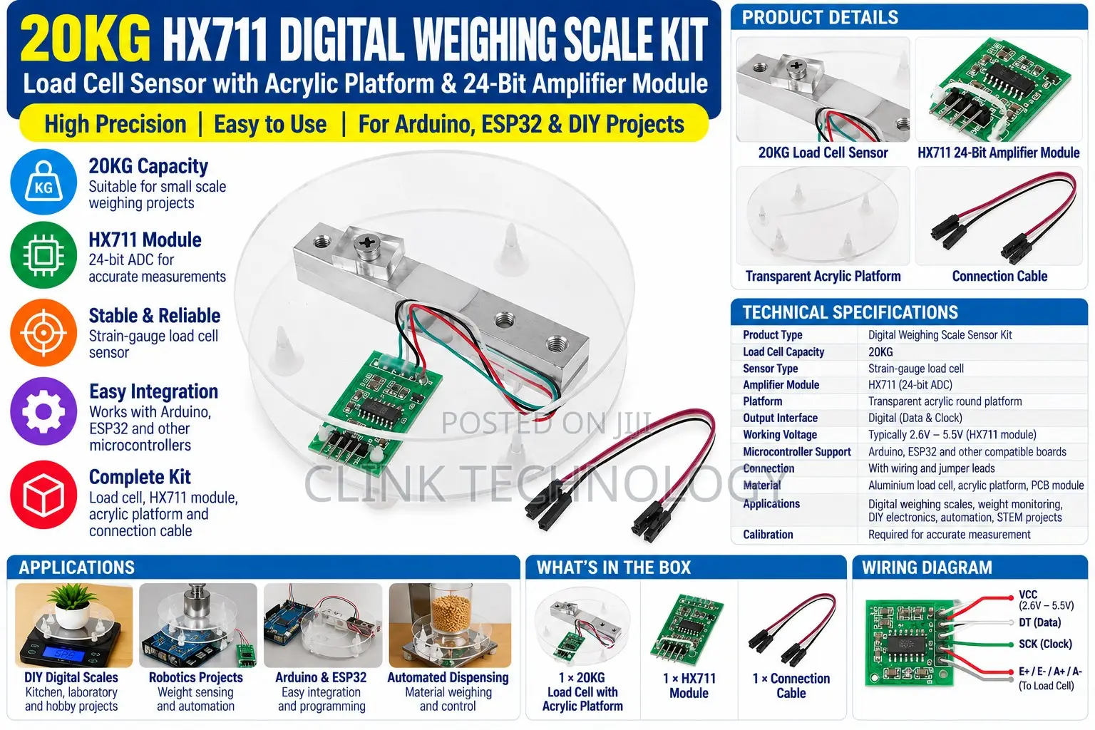 HX711 Digital Weighing Scale Kit With Strain Gauge Load Cell.