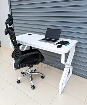Combo Metallic Desk +Headrest Office Chair