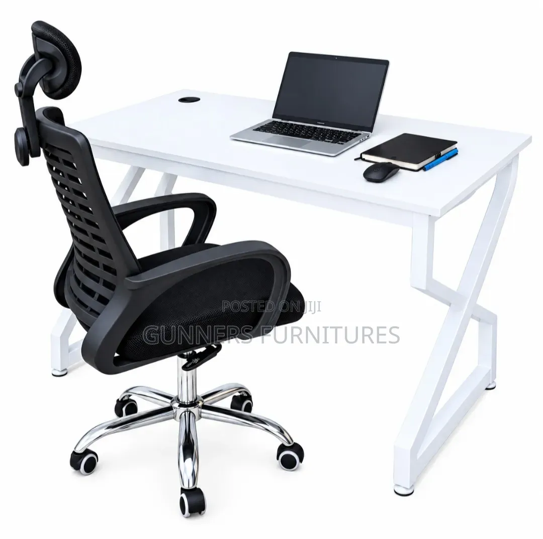 Combo Metallic Desk +Headrest Office Chair
