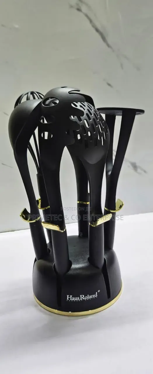 Rotating Stand 7pc Silicone Kitchen Utensil Serving Spoons Set