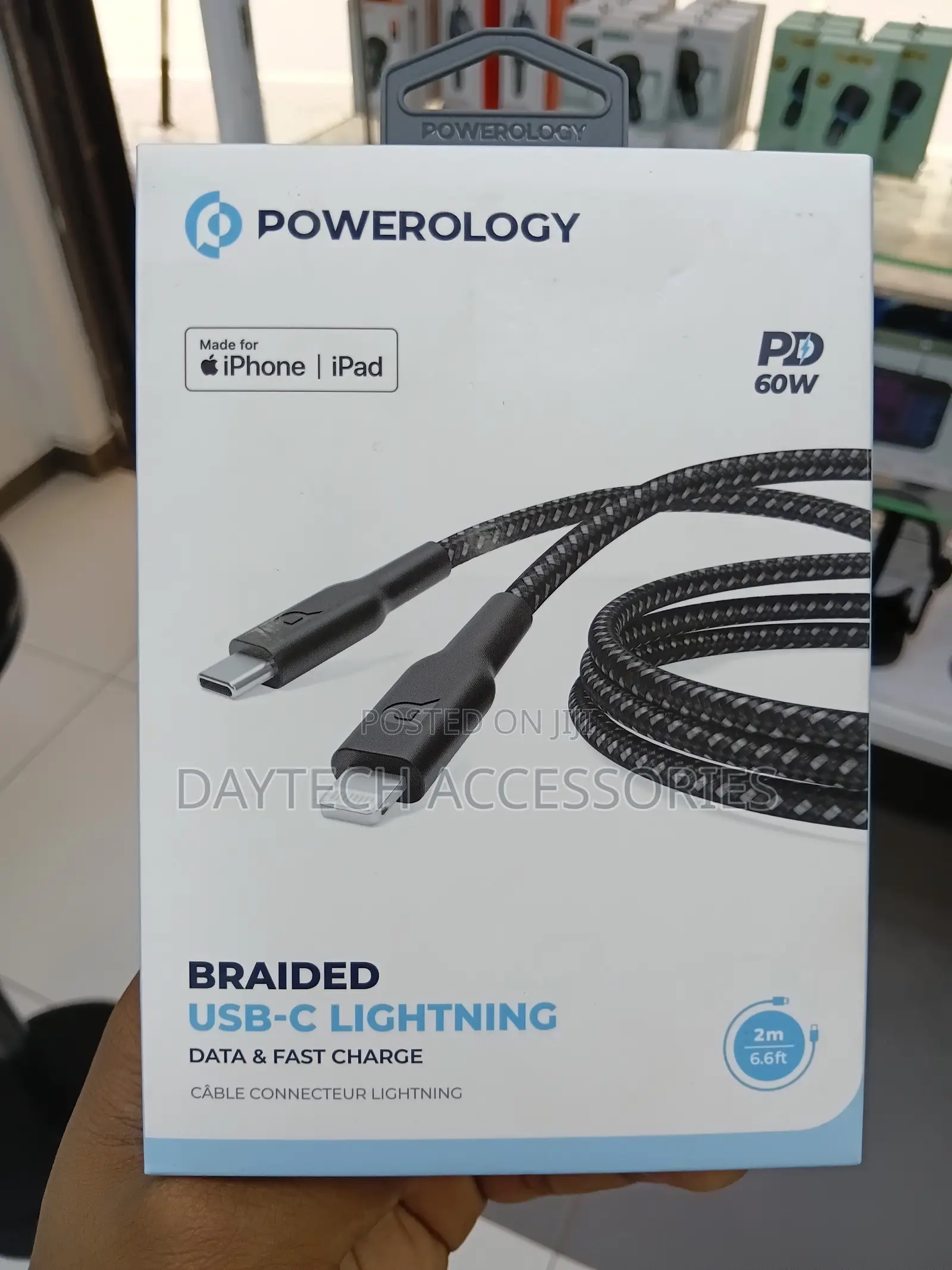 The Powerology Braided USB-C to Lightning Cable (2M, PD 60W, Black),