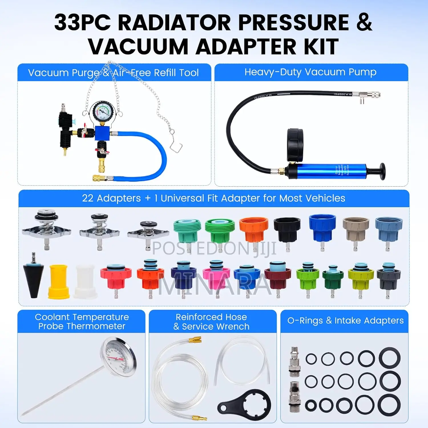 33 Pcs, Radiator Pressure Tester, Vacuum Type Cooling System Kit
