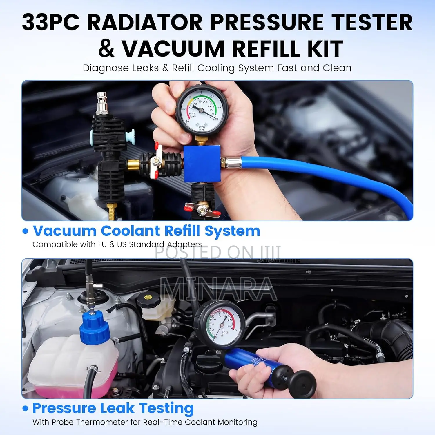 33 Pcs, Radiator Pressure Tester, Vacuum Type Cooling System Kit