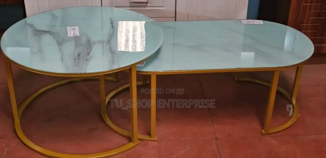 2 in 1 Marble Nesting Coffee Table (Glass Effect) White at 