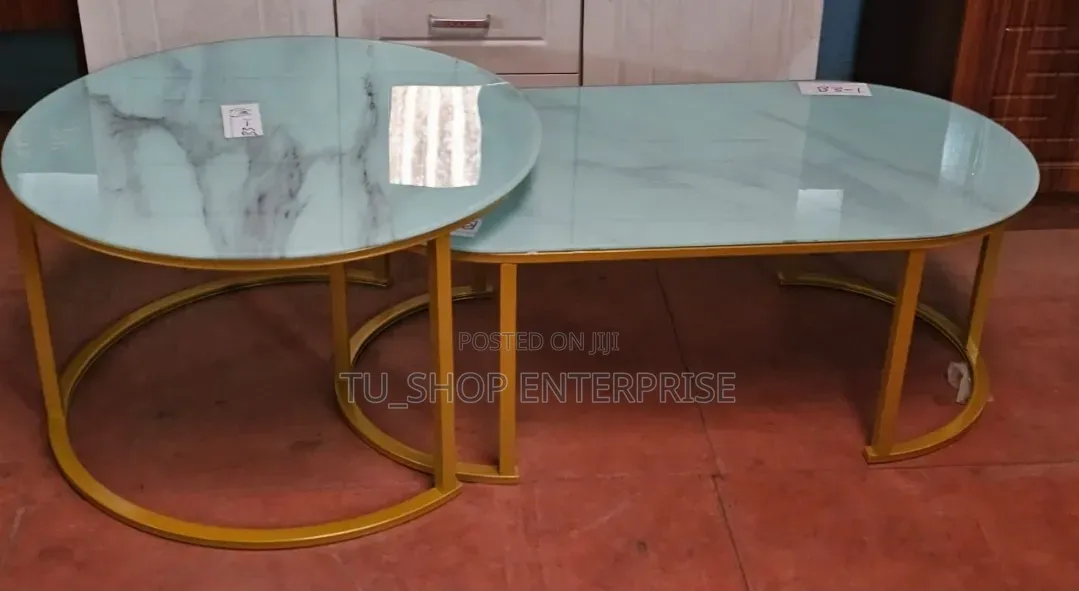 2 in 1 Marble Nesting Coffee Table (Glass Effect) White at 