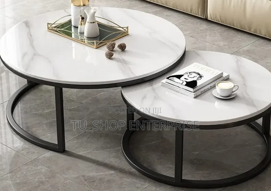 Modern Luxury 2in1 Pure Marble Nesting Tables With Black Stand
 at 