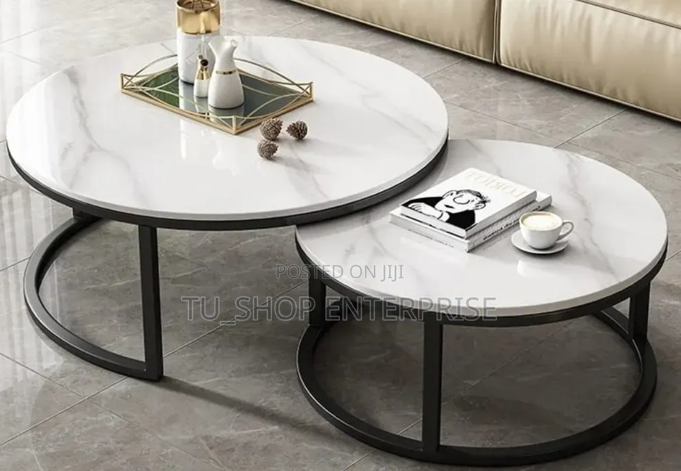 Modern Luxury 2in1 Pure Marble Nesting Tables With Black Stand
 at 