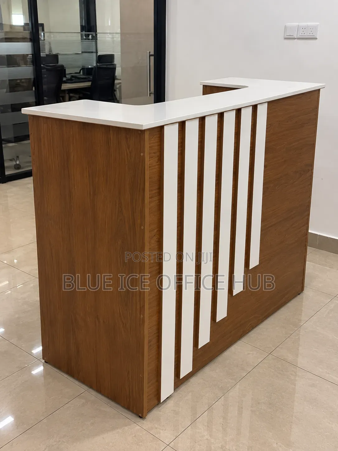 Modern Wooden Reception Desk – Brown and White Office Front Desk