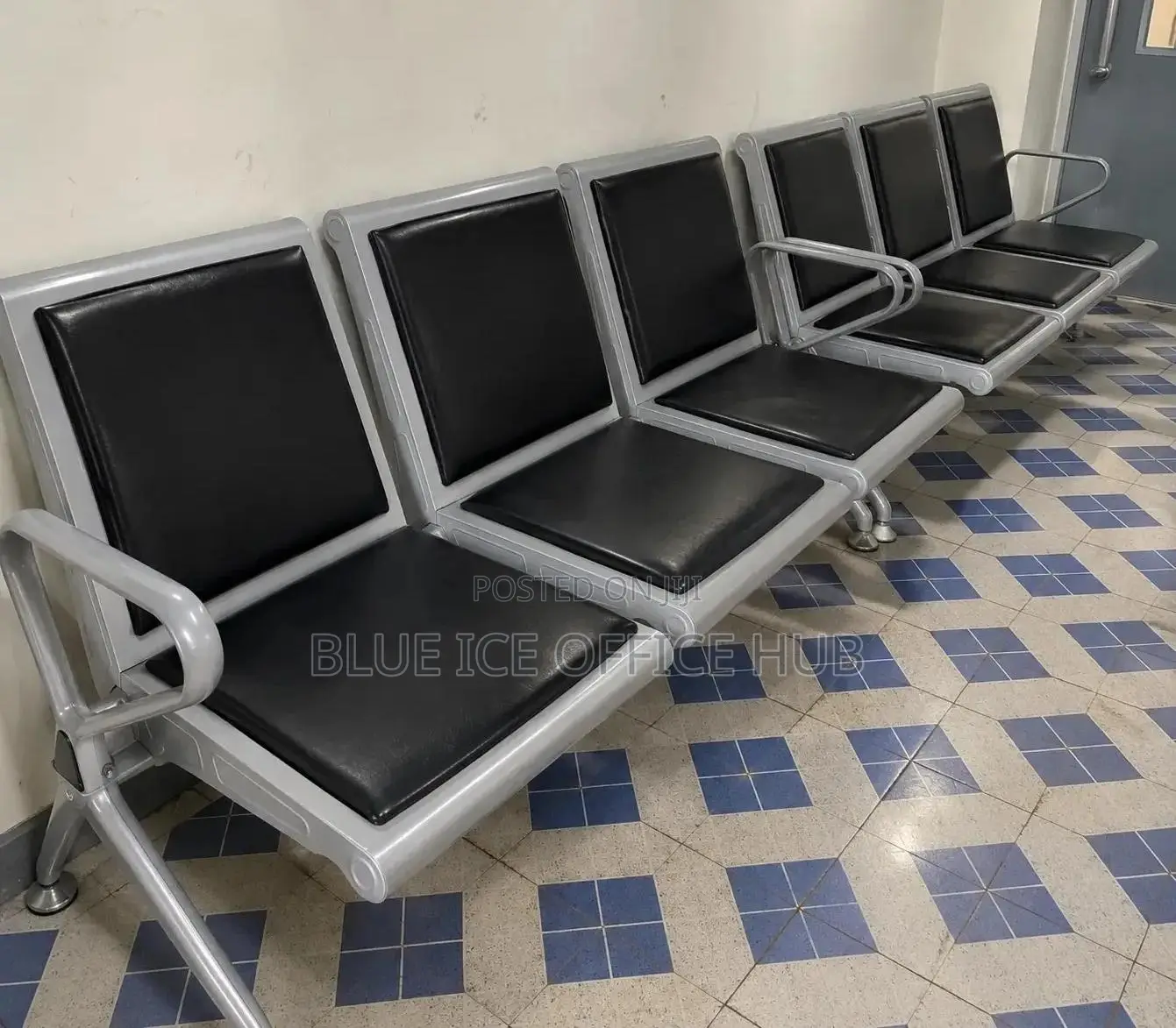 3 Seater Metallic Waiting Bench With Black Cushions – Office Seats