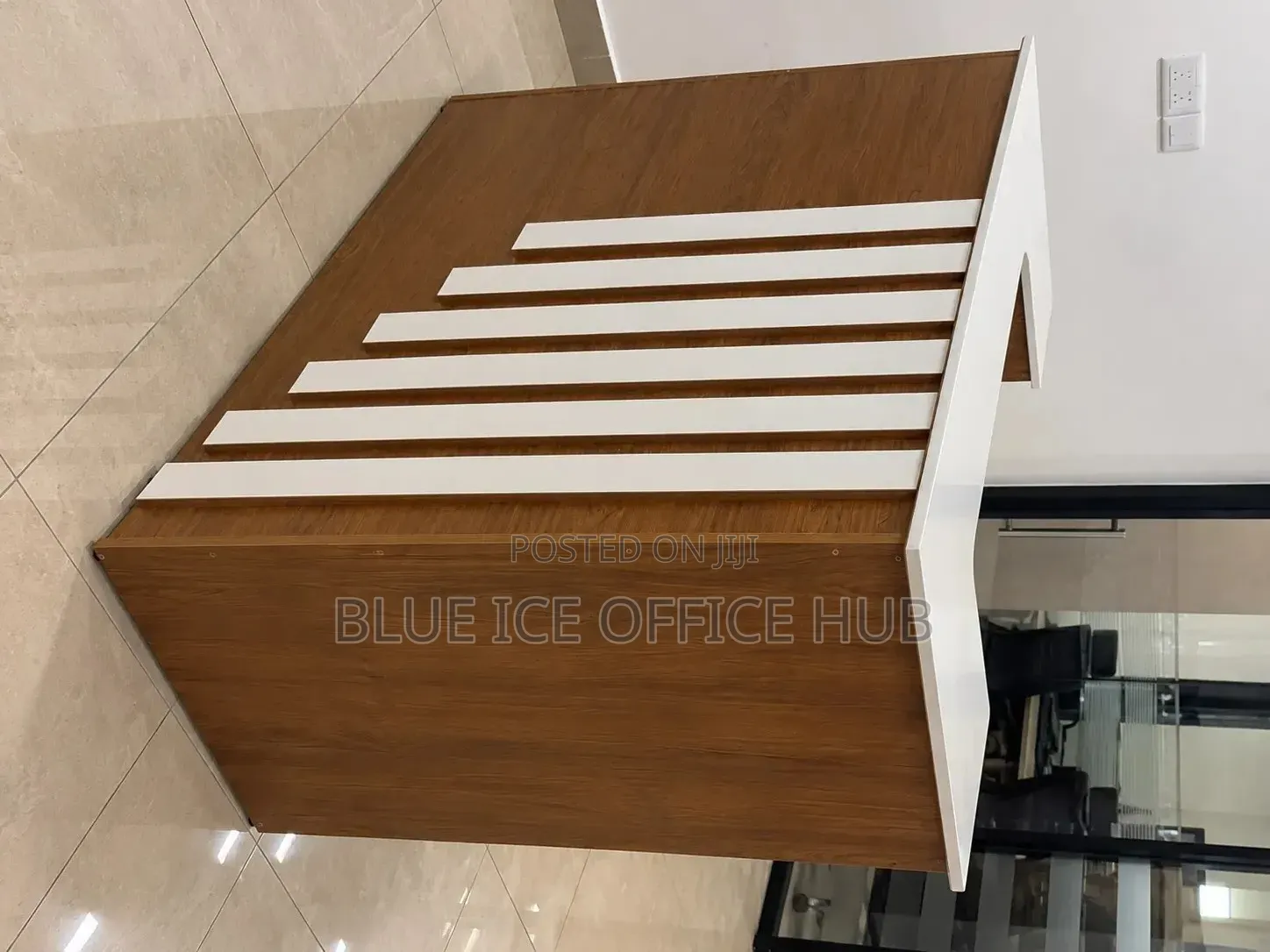 Modern Wooden Reception Desk – Brown and White Office Front Desk