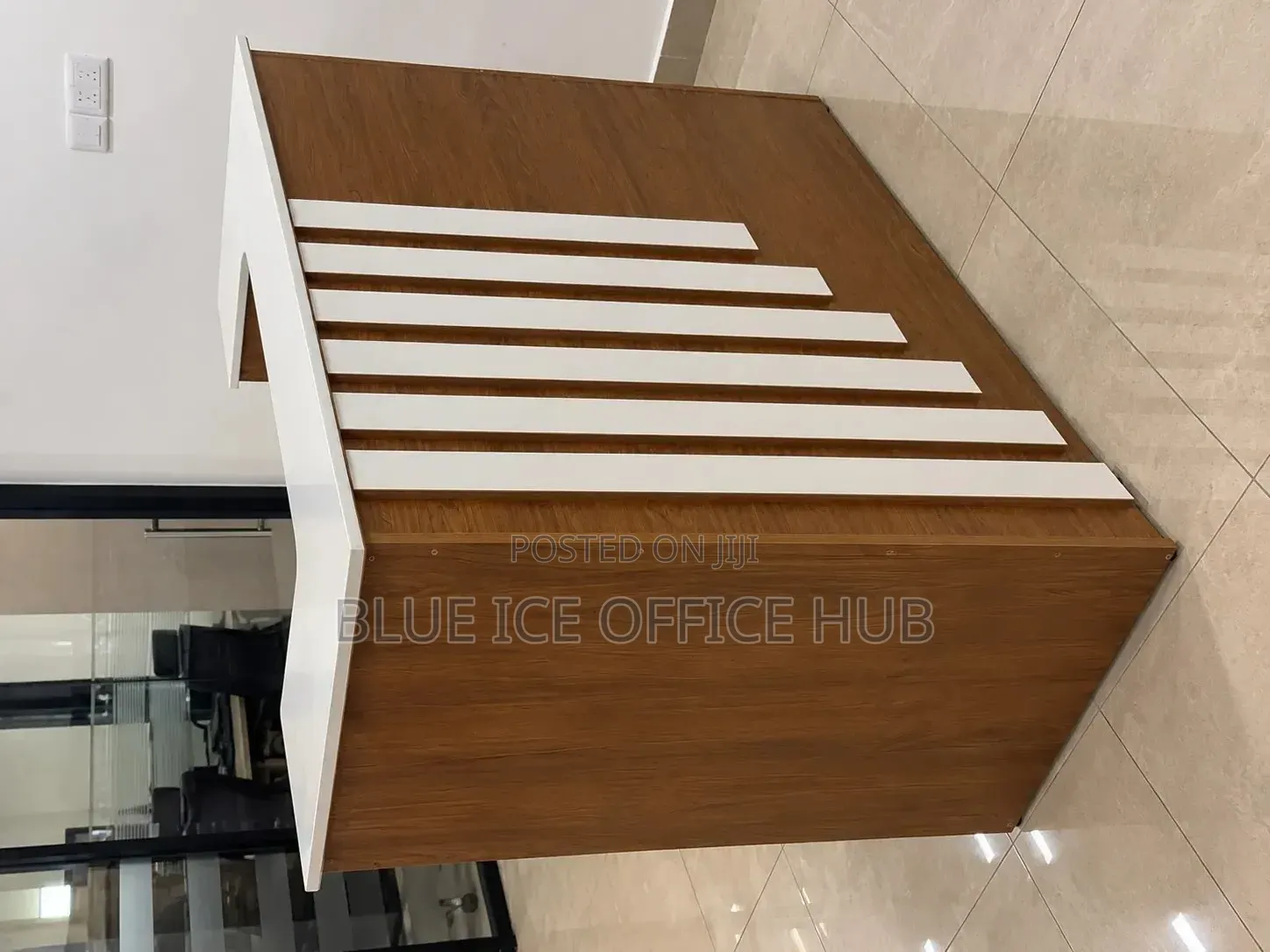 Modern Wooden Reception Desk – Brown and White Office Front Desk