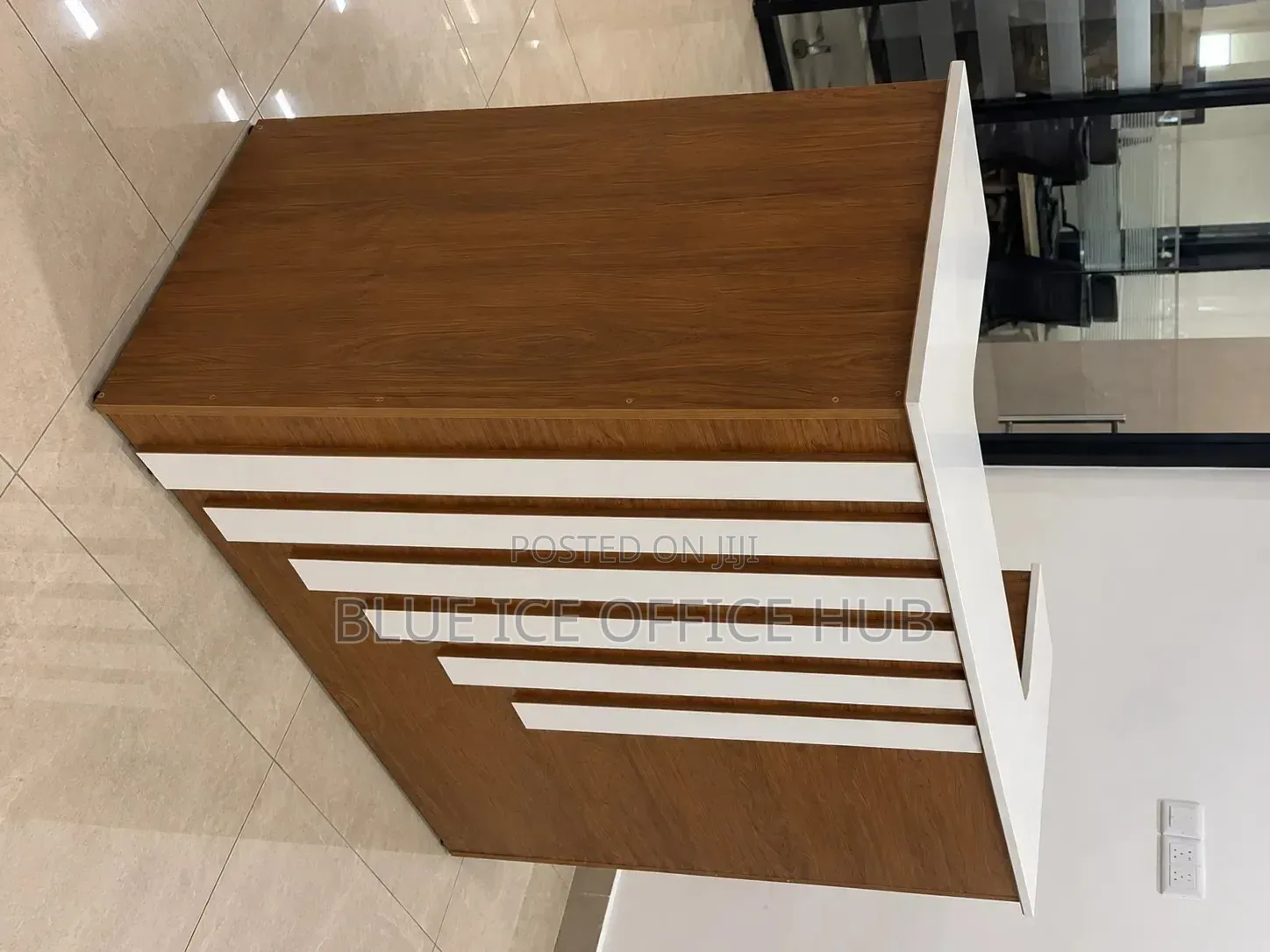 Modern Wooden Reception Desk – Brown and White Office Front Desk