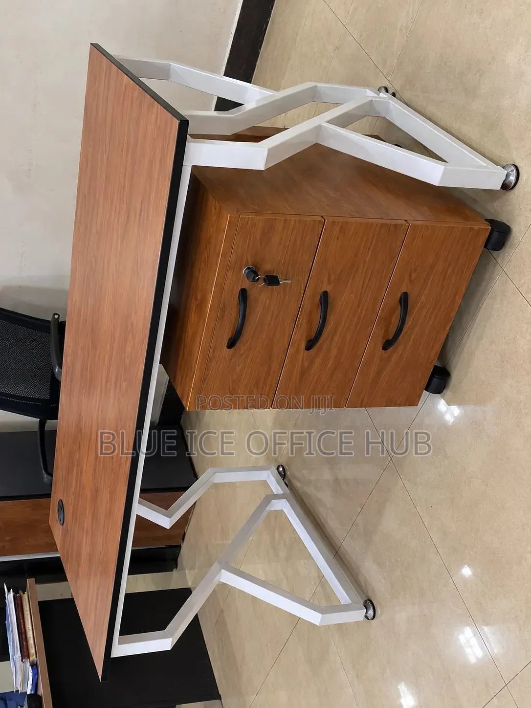 Brown Office Desk With 3 Drawer Cabinet – Wooden Computer Table