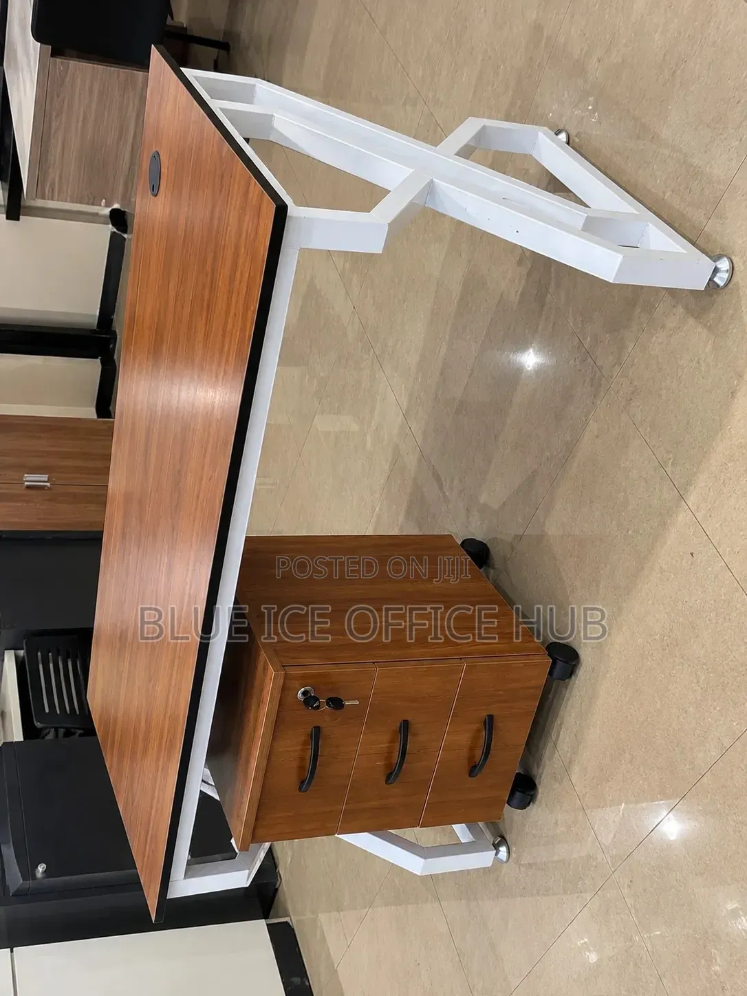 Brown Office Desk With 3 Drawer Cabinet – Wooden Computer Table