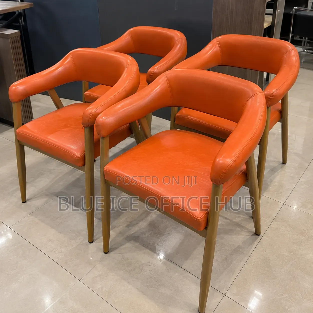 Orange Dining Chairs Set of 4 – Leather Upholstered Armchairs